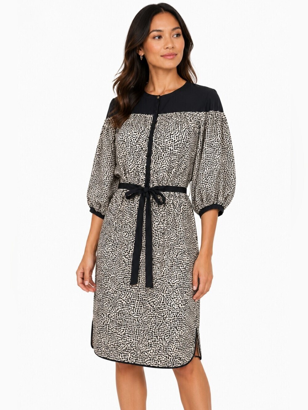 Cynthia Steffe 100% Luxury Silk Puff Sleeve Belted Print Dress Size 2
